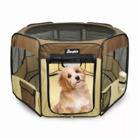 JESPET Pet Dog Playpens 36", 45" & 61" Portable Soft Dog Exercise Pen Kennel with Carry Bag for Puppy Cats Kittens Rabbits, Indoor/Outdoor Use (Color: Coffee, size: 61x61x30 Inch)