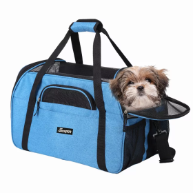 JESPET Soft-Sided Kennel Pet Carrier for Small Dogs, Cats, Puppy, Airline Approved Cat Carriers Dog Carrier Collapsible, Travel Handbag & Car Seat (Color: Turquoise Blue, size: 19" x 10" x 13")