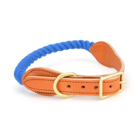 Luxe Royal Leather Rope Collar (Color: Cornflower Blue)