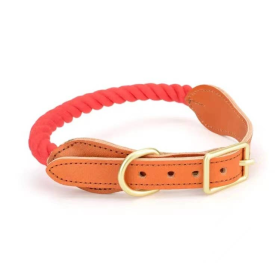 Luxe Royal Leather Rope Collar (Color: Neon Orange)