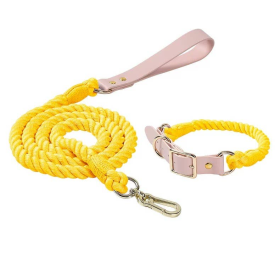 Luxe Royal Leather Rope Leash and Collar Set (Color: Lemon)