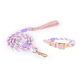 Luxe Royal Leather Rope Leash and Collar Set (Color: Unicorn)