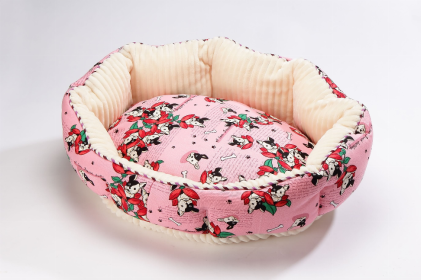 Reversible Round Pet Bed (Color: Frenchies in Pink, size: small)
