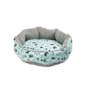 Reversible Round Pet Bed (Color: Teal Kittens, size: small)